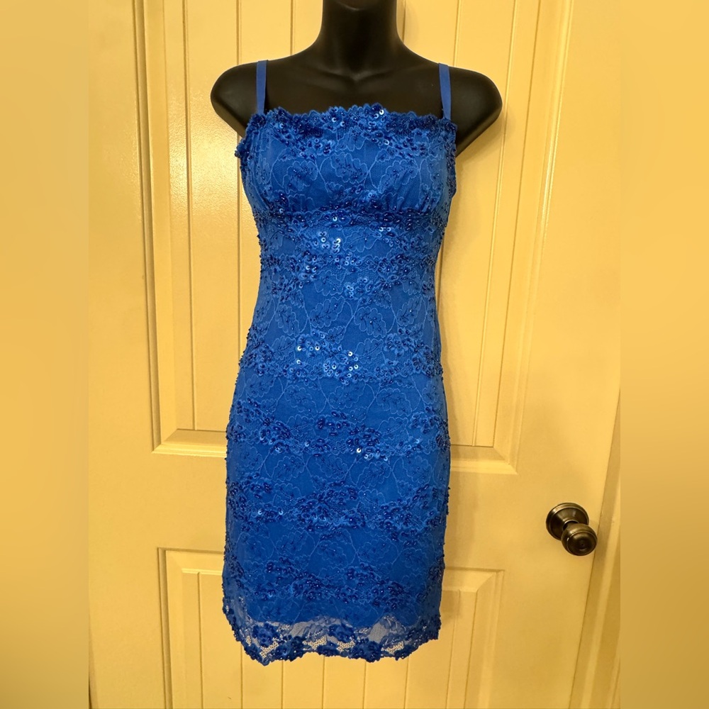 PRE OWNED Y2 K Marciano Royal Blue Sequin Mini Dress size SMALL